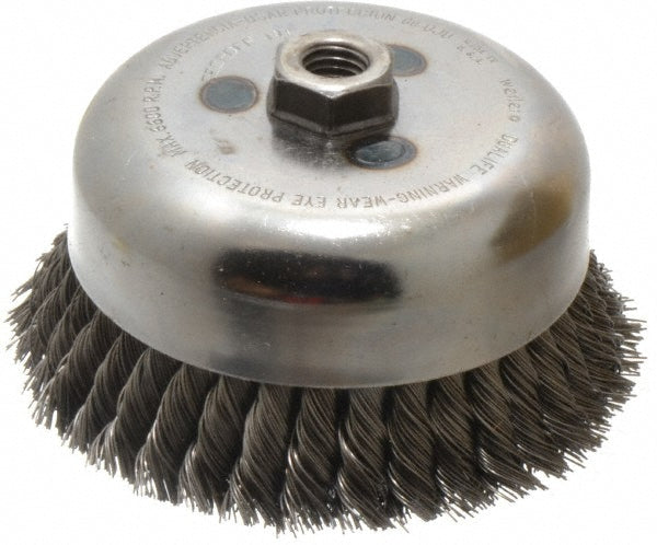 Weiler 94709 Cup Brush 6" Dia, 0.023" Wire Dia, Steel, Knotted