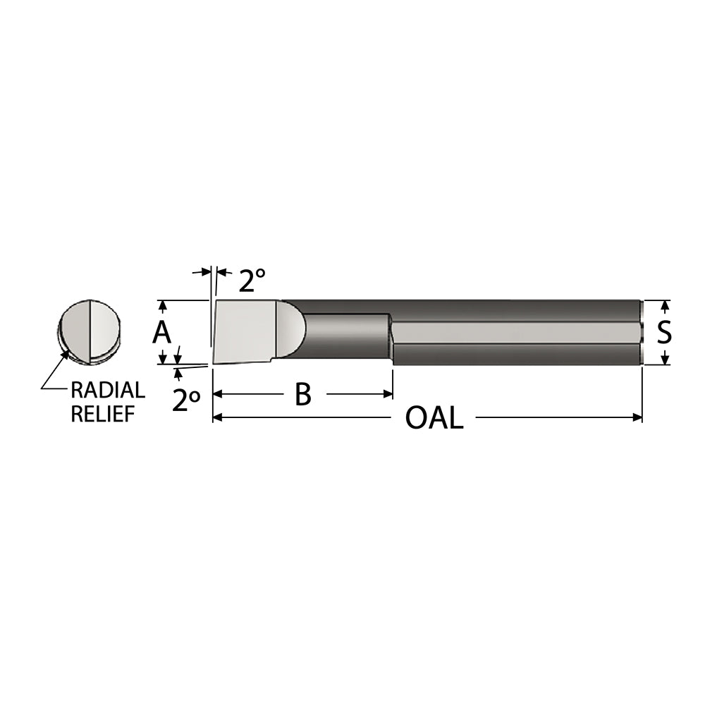 Scientific Cutting Tools, Inc. BB72A Radial Relief Bar 1/4" Max Depth, Right Hand, 1/8" Shank Dia, Submicron Solid Carbide