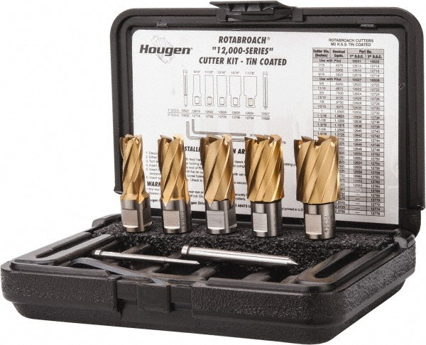 Hougen 12601 8 Piece, 9/16 to 1-1/16" Cutter Diam, 1" Cutting Depth, High Speed Steel Annular Cutter Set