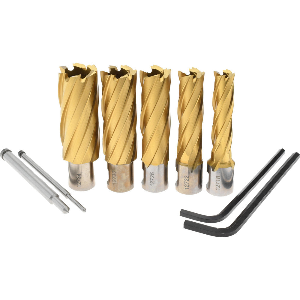 Hougen 12702 9 Piece, 9/16 to 1-1/16" Cutter Diam, 2" Cutting Depth, High Speed Steel Annular Cutter Set