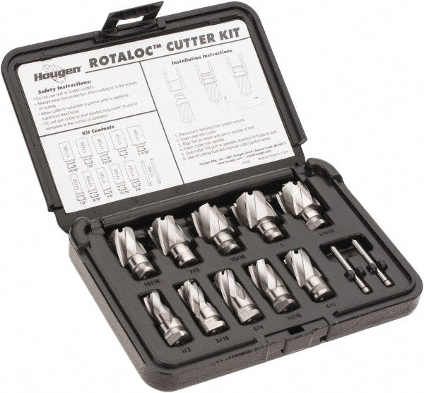 Hougen 17001 11 Piece, 1/2 to 1-1/16" Cutter Diam, 3/4" Cutting Depth, Cobalt Annular Cutter Set