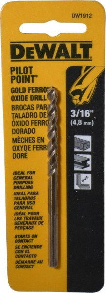 DeWALT DW1912 Mechanics Drill Bit  0.1875" Dia,  135&deg,  High-Speed Steel,  Straight-Cylindrical Shank,  Pilot Point
