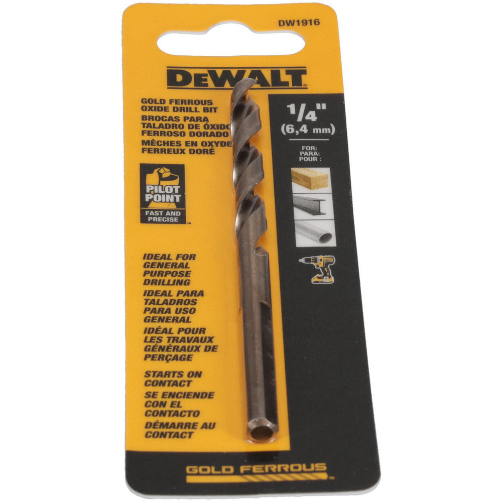DeWALT DW1916 Mechanics Drill Bit  0.2500" Dia,  135&deg,  Cobalt,  Straight-Cylindrical Shank,  Pilot Point