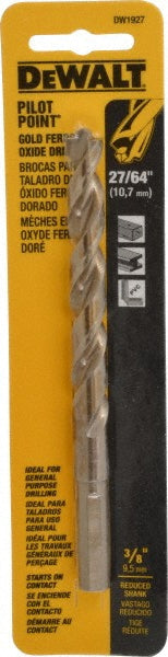 DeWALT DW1927 Reduced Shank Drill Bit 27/64'' Dia, 3/8'' Shank Dia, 135 °, High Speed Steel