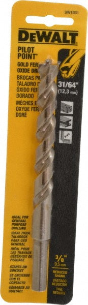 DeWALT DW1931 Reduced Shank Drill Bit 31/64'' Dia, 3/8'' Shank Dia, 135 °, High Speed Steel