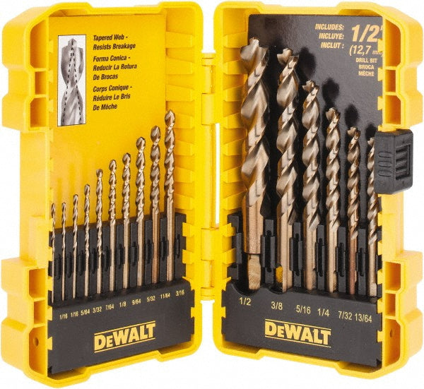 DeWALT DW1956 Drill Bit Set Jobber Length Drill Bits, 16 Pc, 135 &deg, High Speed Steel