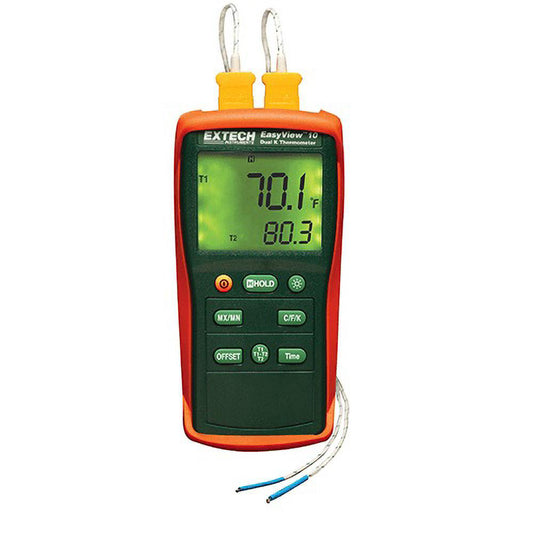 Extech EA10 Digital Easy View Dual Input Thermometer 1,999 &deg F, K Thermocouple Sensor