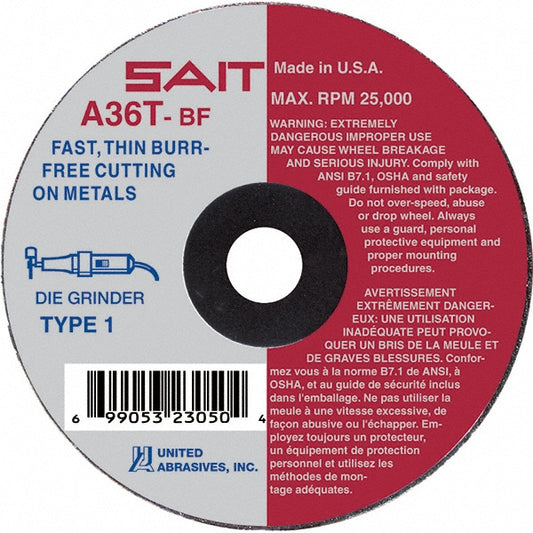 Sait 23061 Cutoff Wheel Type 1 (01/41), 4" Dia, 0.0600" Thick, 5/8" Hole, Aluminum Oxide