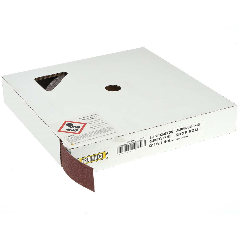 Tru-Maxx 50191 1-1/2" x 50 Yd 100 Grit Aluminum Oxide Shop Roll