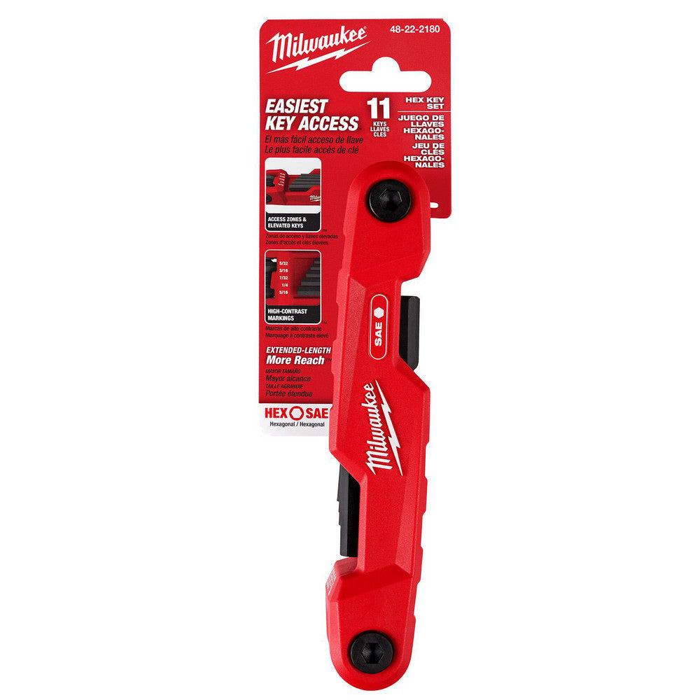 Milwaukee Tool 48-22-2180 Hex Key Sets Tool Type Hex Key Set  Handle Type Ergonomic  Hex Size Range (Inch) 3/32 - 1/2  Material Alloy Steel  Overall Length (Decimal Inch) 6.9000  Arm Style Long