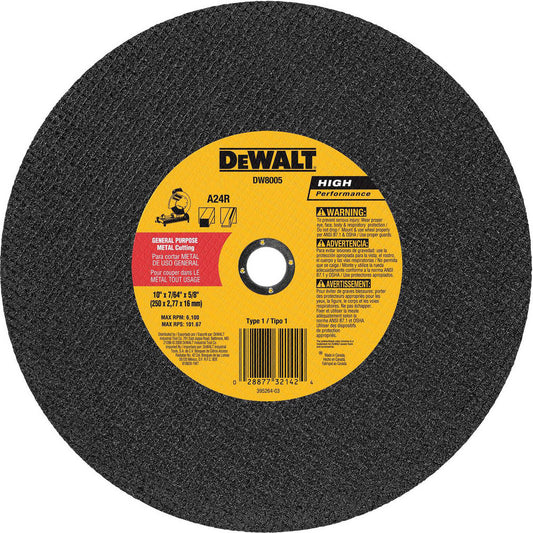 DeWALT DW8005 Cut-Off Wheel  Type 1 (01/41),  10" Dia,  Aluminum Oxide