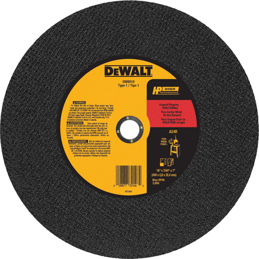 DeWALT DW8010 Cut-Off Wheel  Type 1 (01/41),  16" Dia,  Aluminum Oxide