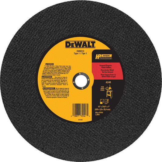 DeWALT DW8010 Cut-Off Wheel  Type 1 (01/41),  16" Dia,  Aluminum Oxide
