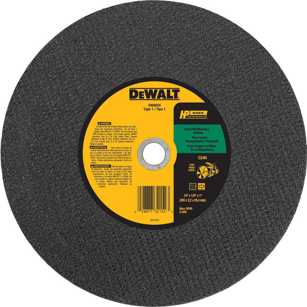 DeWALT DW8024 Cut-Off Wheel  Type 1 (01/41),  14" Dia,  Silicon Carbide