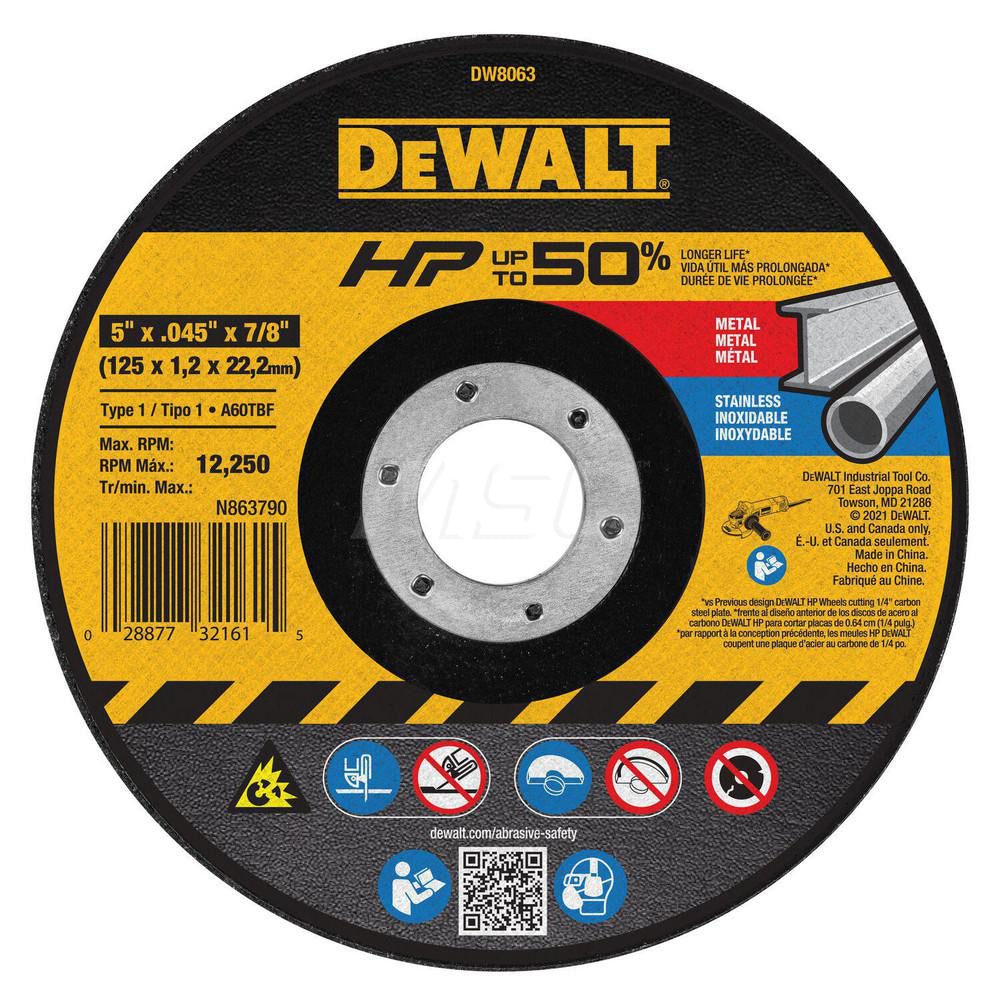 DeWALT DW8063 Cut-Off Wheel  Type 1 (01/41),  5" Dia,  Aluminum Oxide