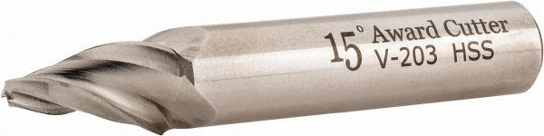 AWARD CUTTER CO., INC. V-203 Tapered End Mill 15 deg Angle per Side, 1/8" Small Dia, 3/4" LOC, 3 Flute, High Speed Steel, Square End