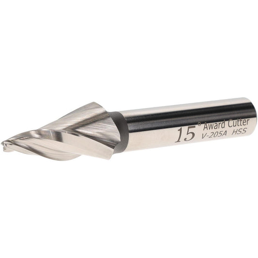 AWARD CUTTER CO., INC. V-205A Tapered End Mill 15 deg Angle per Side, 1/8" Small Dia, 1-1/4" LOC, 3 Flute, High Speed Steel, Square End