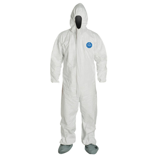 Dupont TY122SWH4X002500 Disposable Coveralls Abrasion Protection, Size 4X-Large, 1.2000 oz, Tyvek 400, Zipper Closure