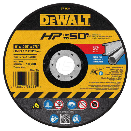 DeWALT DW8725 Cut-Off Wheel  Type 1 (01/41),  6" Dia,  Aluminum Oxide
