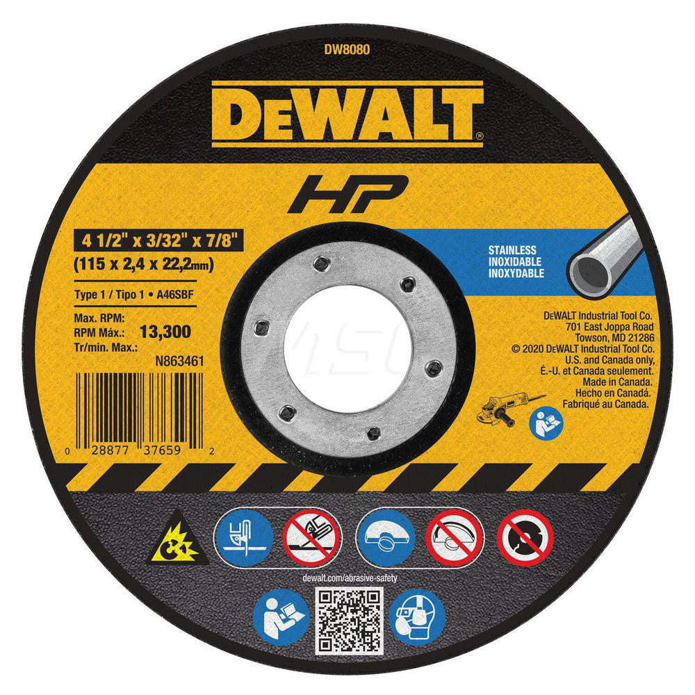 DeWALT DW8080 Cut-Off Wheel  Type 1 (01/41),  4-1/2" Dia,  Aluminum Oxide