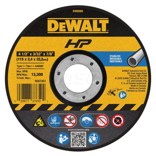 DeWALT DW8080 Cut-Off Wheel  Type 1 (01/41),  4-1/2" Dia,  Aluminum Oxide