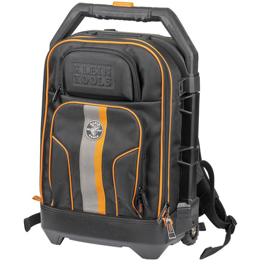 Klein Tools 55604 Tool Bags & Totes Holder Type Backpack  Closure Type Zipper  Material Ballistic Nylon  Color Black Orange  Description Tool Rolling Backpack  Tool Type Backpack