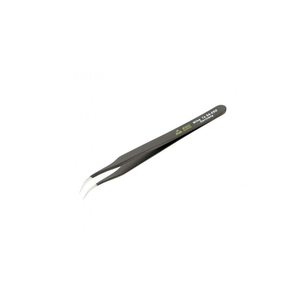 Wiha 44510 ESD Safe Tweezer 7A-SA, Stainless Steel, Curved & Extra Fine, Round Tip, 4-3/4" OAL