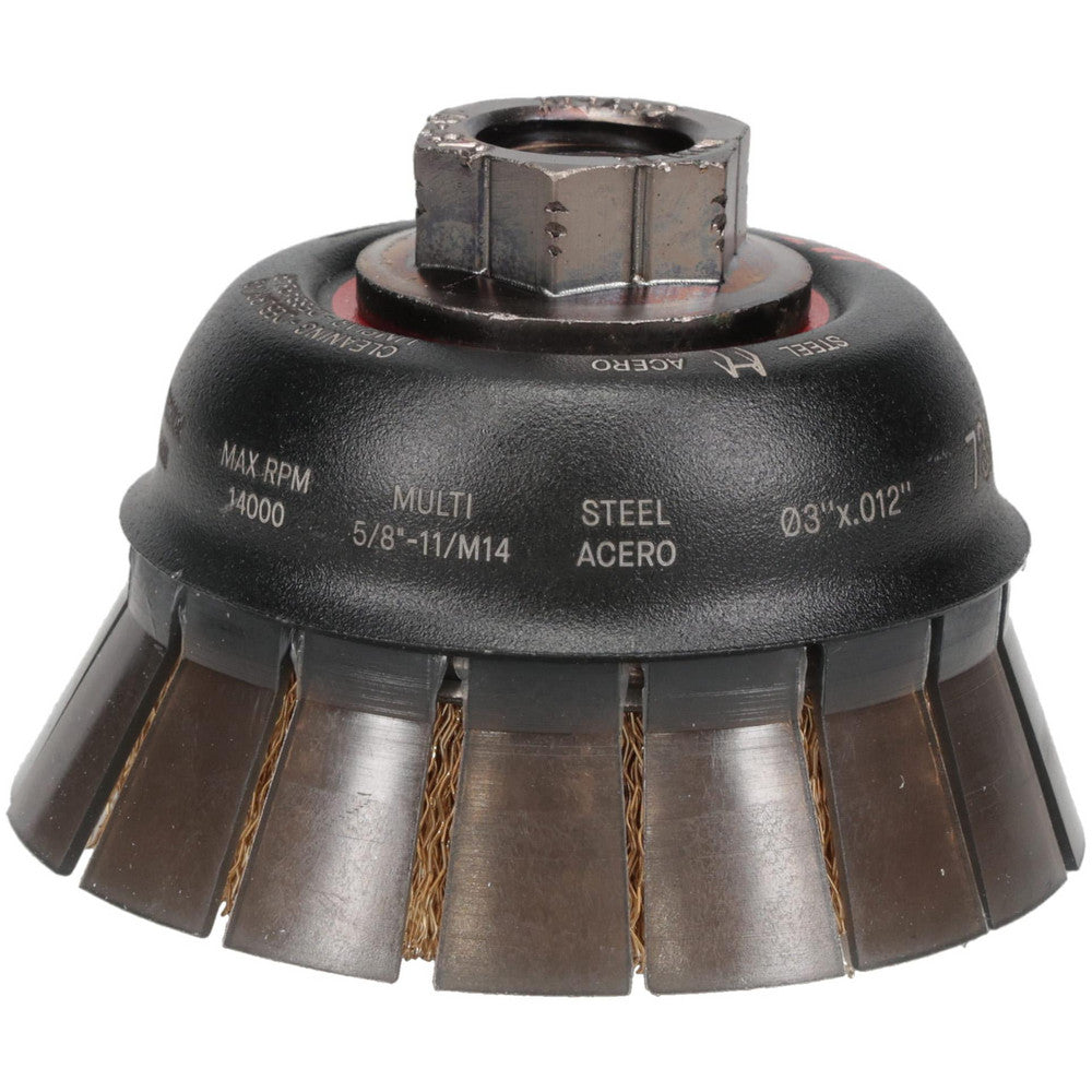 JAZ USA 73900 Cup Brush 3" Dia, 0.012" Wire Dia, Steel, Crimped