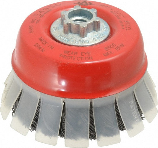 JAZ USA 54950 Cup Brush 4" Dia, 0.02" Wire Dia, Steel, Knotted