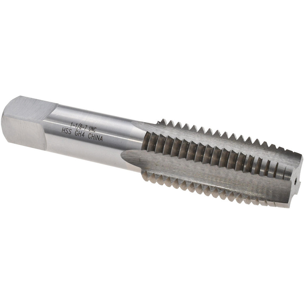 Value Collection MSC-04489324 Straight Flute Tap 1-1/8-7 UNC, 4 Flutes, Taper, 3B Class of Fit, High Speed Steel, Bright/Uncoated