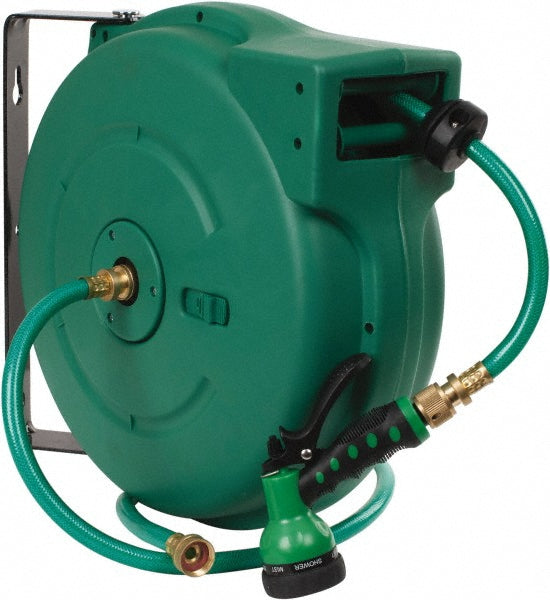 Value Collection 701204 Hose Reel with Hose 1/2" ID Hose x 65', Spring Retractable, Polypropylene Reel Green