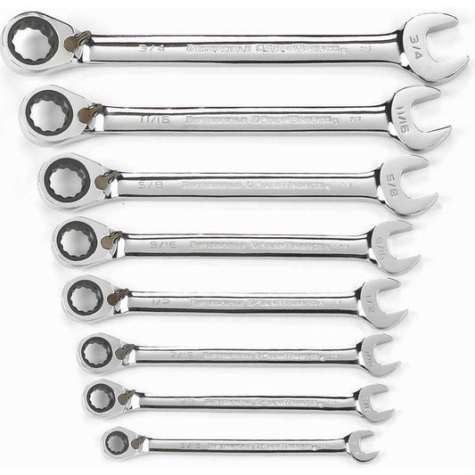 GEARWRENCH 9533N Ratcheting Combination Wrench Set 8 Pc, 1/2" 11/16" 3/4" 3/8" 5/16" 5/8" 7/16" & 9/16" Wrench, Inch