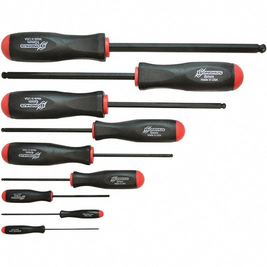 Bondhus 74699 Hex Driver Sets Ball End Yes Size Range (Inch) 1.5 - 10 Number of Pieces 9 Includes 1.5, 2, 2.5, 3, 4, 5, 6, 8, 10 mm Screwdrivers Features Holds Screw Tight on Tool Every Time Number Of Pieces 9 Type Screwdriver Set Ball End Hex Size (mm)