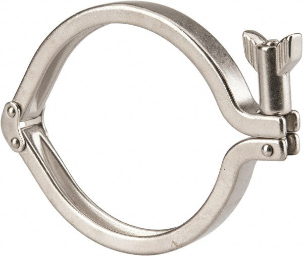 VNE 13MHHMD4.0 Sanitary Stainless Steel Pipe Double Hinged Clamp with Holed Wing Nut 4", Clamp Connection