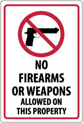 AccuformNMC M452P Security & Admittance Sign Rectangle, "NO FIREARMS OR WEAPONS ALLOWED ON THIS PROPERTY"