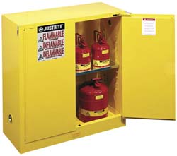Justrite Mfg. Company 893020 Flammable & Hazardous Storage Cabinets 30 gal Drum, 2 Door, 1 Shelf, Self Closing, Yellow