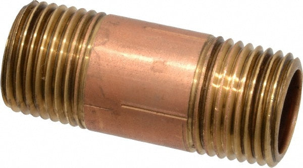 Merit Brass 2008-200BSPT Brass Pipe Nipple Threaded on Both Ends, 2" OAL, 1/2" BSPT