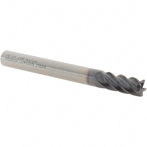 M.A. Ford 17825012A Corner Radius End Mill 1/4" Dia, 5/8" LOC, 0.015" Radius, 5 Flutes, Solid Carbide