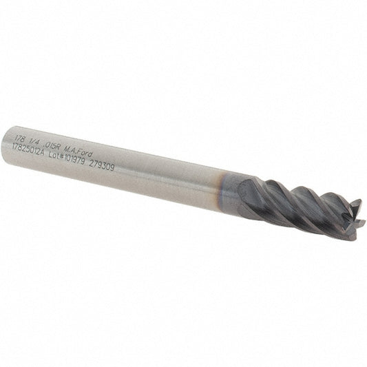 M.A. Ford 17825012A Corner Radius End Mill 1/4" Dia, 5/8" LOC, 0.015" Radius, 5 Flutes, Solid Carbide