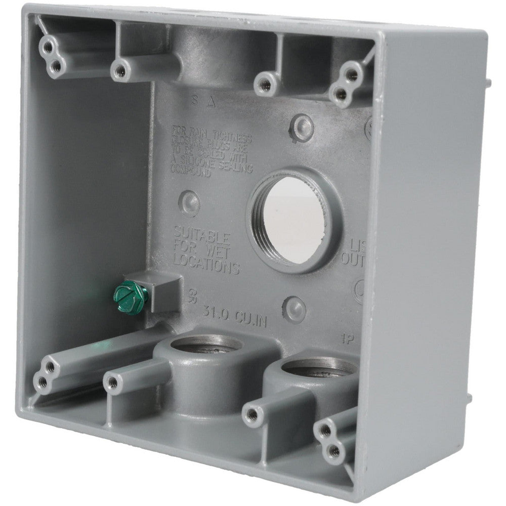 Cooper Crouse-Hinds TP7106 Electrical Outlet Box Aluminum, Rectangle, 4-9/16" OAH, 4-5/8" OAW, 2-1/16" OAD, 2 Gangs