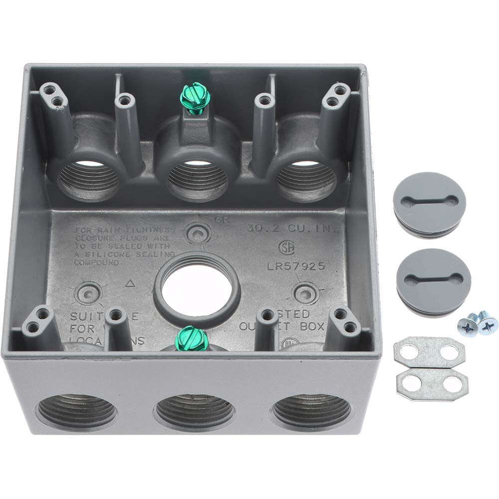 Cooper Crouse-Hinds TP7114 Electrical Outlet Box Aluminum, Rectangle, 4-9/16" OAH, 4-5/8" OAW, 2-1/16" OAD, 2 Gangs