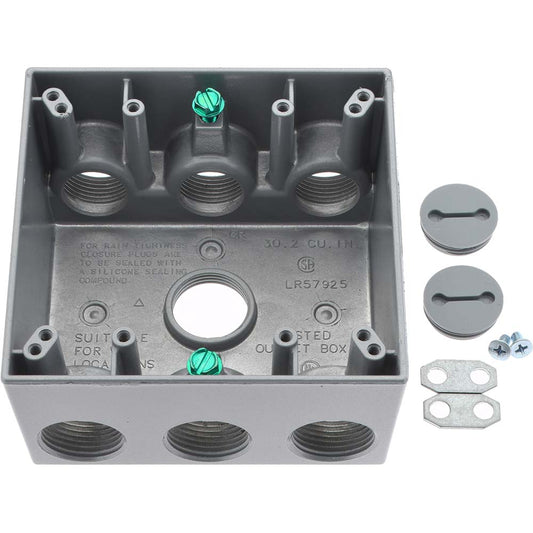 Cooper Crouse-Hinds TP7114 Electrical Outlet Box Aluminum, Rectangle, 4-9/16" OAH, 4-5/8" OAW, 2-1/16" OAD, 2 Gangs