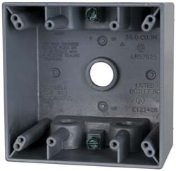 Cooper Crouse-Hinds TP7126 Electrical Outlet Box Aluminum, Square, 4-1/2" OAH, 4-1/2" OAW, 2-21/32" OAD, 2 Gangs