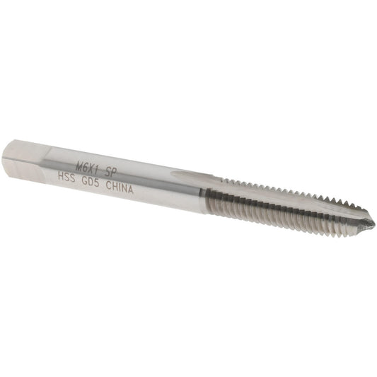 Value Collection MSC-04997391 Spiral Point Tap M6x1.00 Metric Coarse, 2 Flutes, Plug, 6H Class of Fit, High Speed Steel, Bright Finish