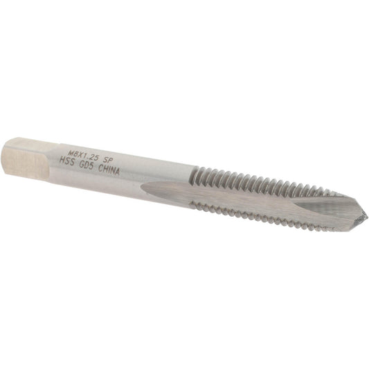 Value Collection MSC-04997490 Spiral Point Tap M8x1.25 Metric Coarse, 2 Flutes, Plug, 6H Class of Fit, High Speed Steel, Bright Finish