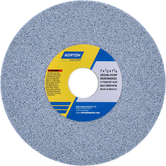 Norton 66252940522 Surface Grinding Wheel 7" Dia, 1/2" Thick, 1-1/4" Hole, 46 Grit, G Hardness