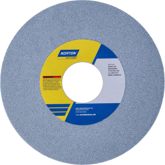 Norton 66253262501 Surface Grinding Wheel 12" Dia, 1" Thick, 3" Hole, 46 Grit, J Hardness