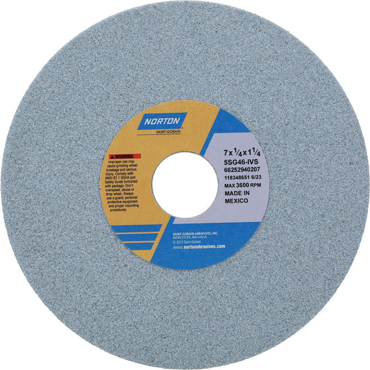 Norton 66252940207 Surface Grinding Wheel 7" Dia, 1/4" Thick, 1-1/4" Hole, 46 Grit, I Hardness