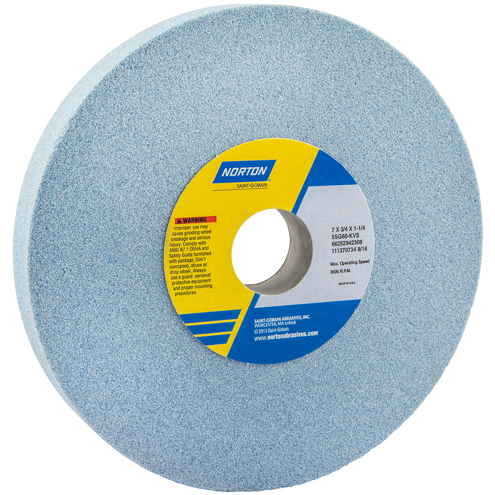Norton 66252942307 Surface Grinding Wheel 7" Dia, 3/4" Thick, 1-1/4" Hole, 60 Grit, J Hardness