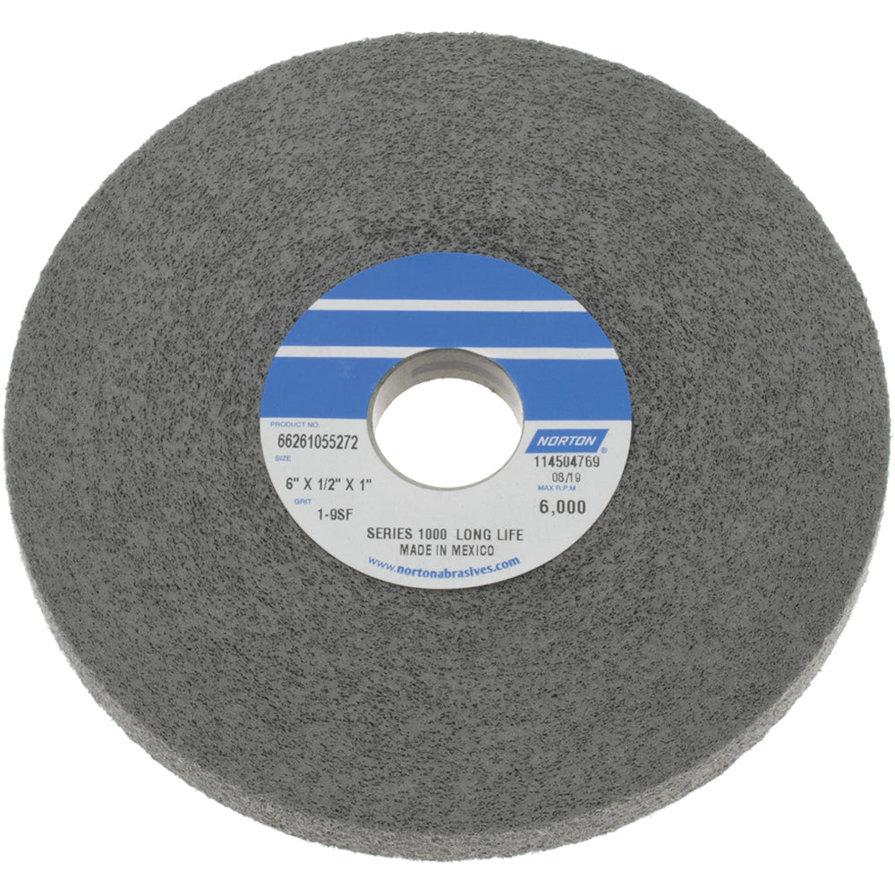 Norton 66261055272 Deburring Wheel  6" Dia, 1/2" Face Width, 1" Hole, Density 9, Silicon Carbide